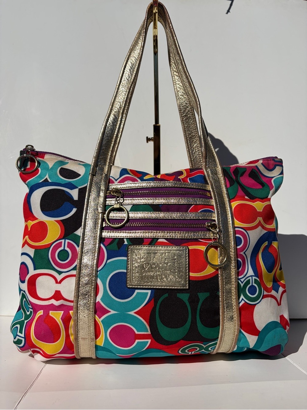 COACH POPPY POP Signature C GLAM Large Tote Multi-Color Graffiti Bag Purse 13839